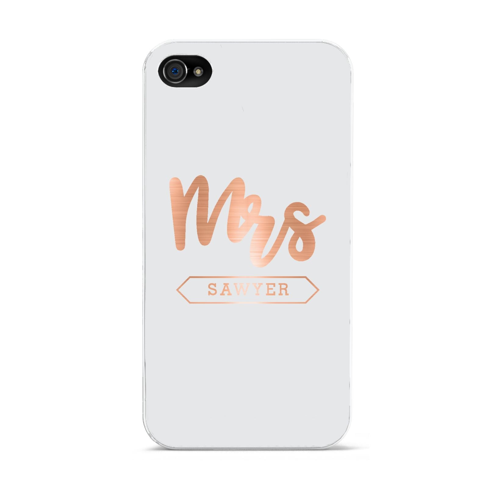 Personalised Rose Gold Mrs Surname On Grey Apple iPhone 4s Case