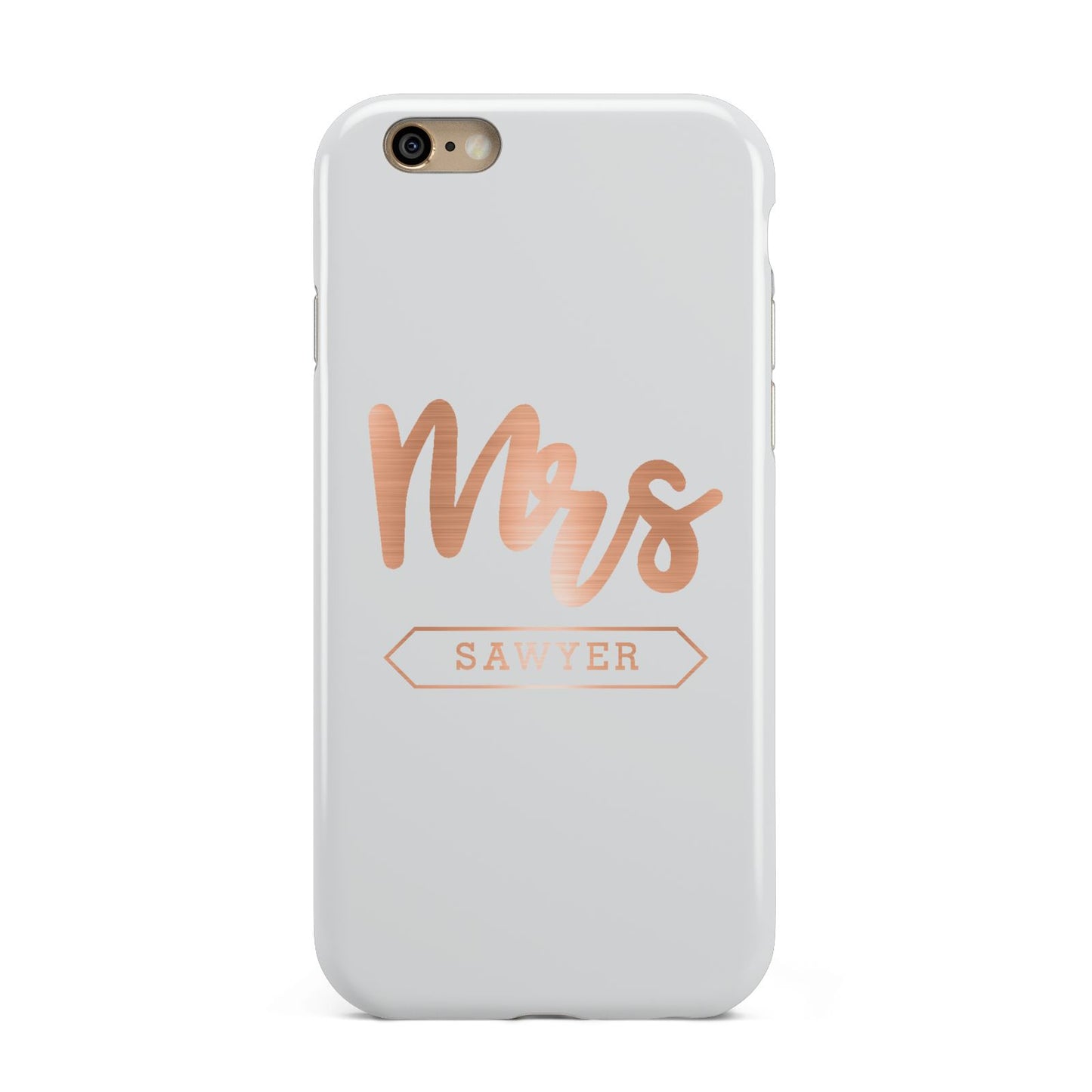 Personalised Rose Gold Mrs Surname On Grey Apple iPhone 6 3D Tough Case