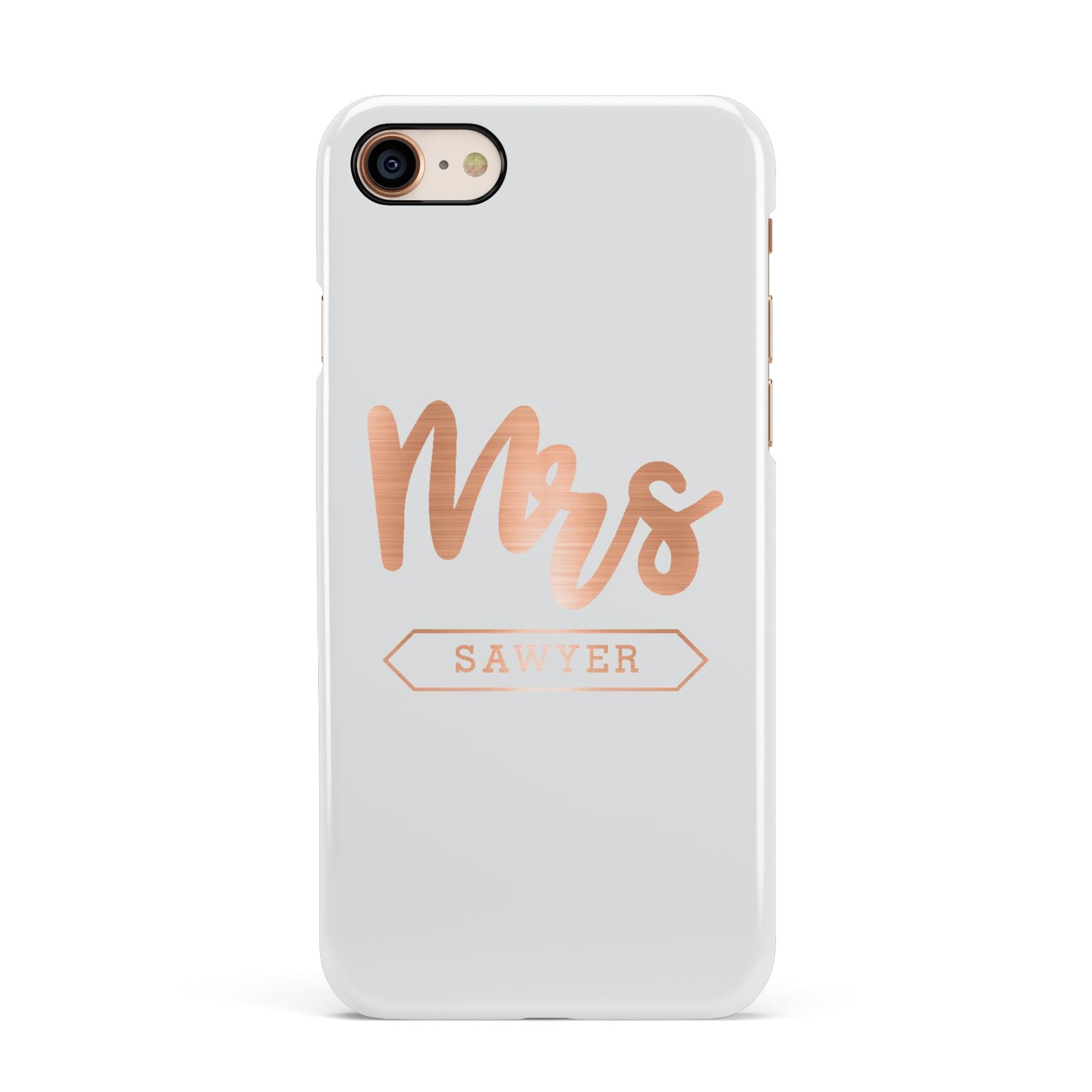 Personalised Rose Gold Mrs Surname On Grey Apple iPhone 7 8 3D Snap Case
