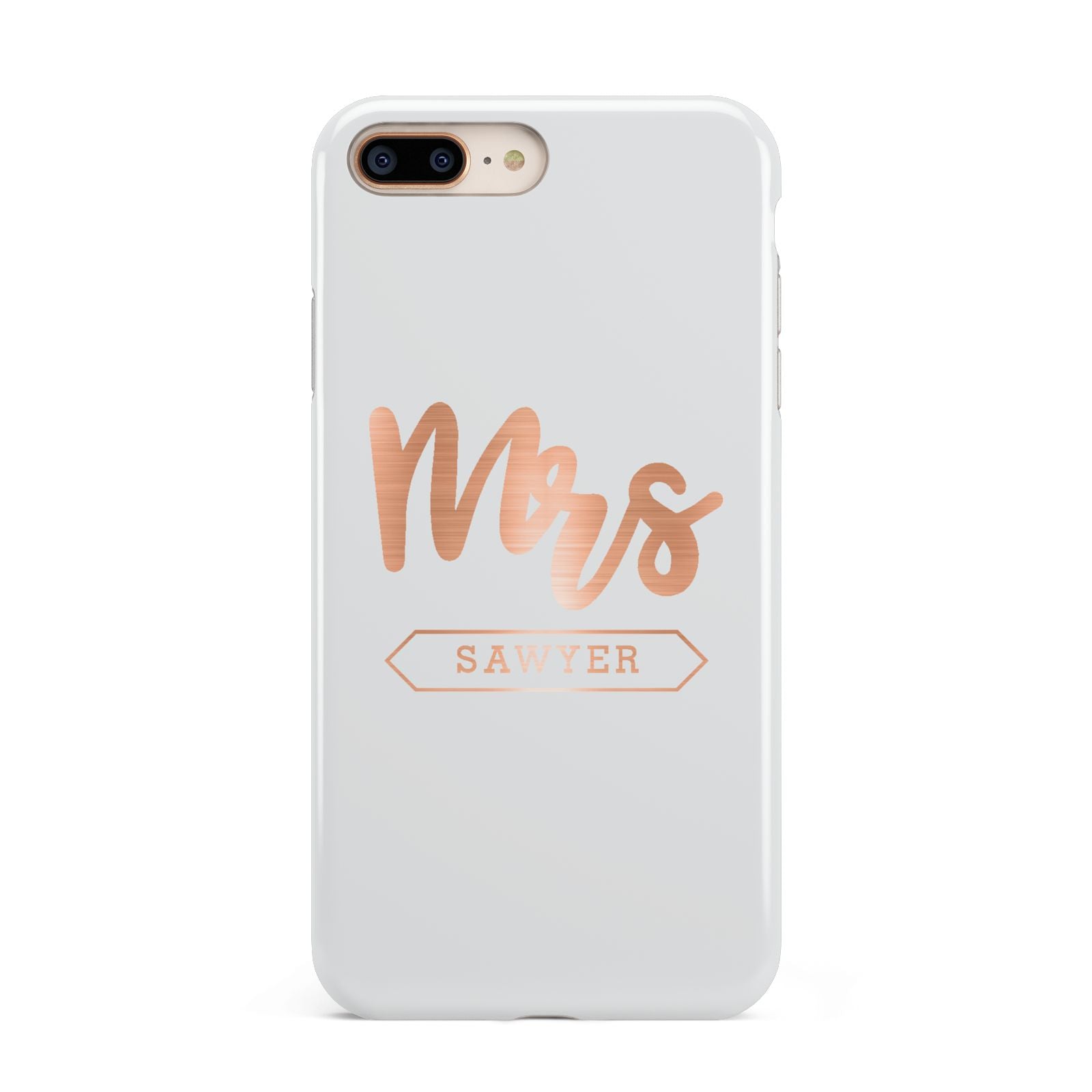 Personalised Rose Gold Mrs Surname On Grey Apple iPhone 7 8 Plus 3D Tough Case
