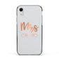 Personalised Rose Gold Mrs Surname On Grey Apple iPhone XR Impact Case Black Edge on Silver Phone