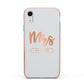 Personalised Rose Gold Mrs Surname On Grey Apple iPhone XR Impact Case Pink Edge on Silver Phone