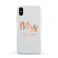 Personalised Rose Gold Mrs Surname On Grey Apple iPhone XS 3D Tough