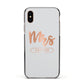 Personalised Rose Gold Mrs Surname On Grey Apple iPhone Xs Impact Case Black Edge on Gold Phone
