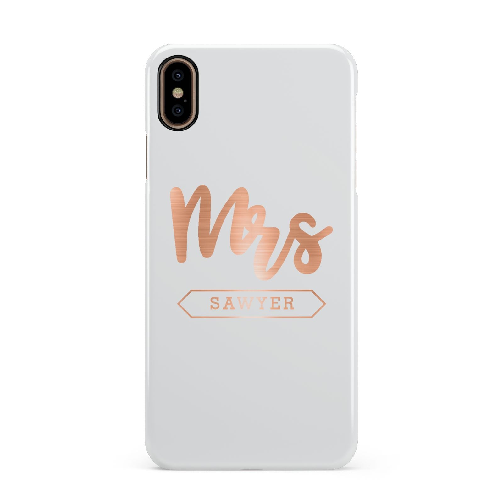 Personalised Rose Gold Mrs Surname On Grey Apple iPhone Xs Max 3D Snap Case