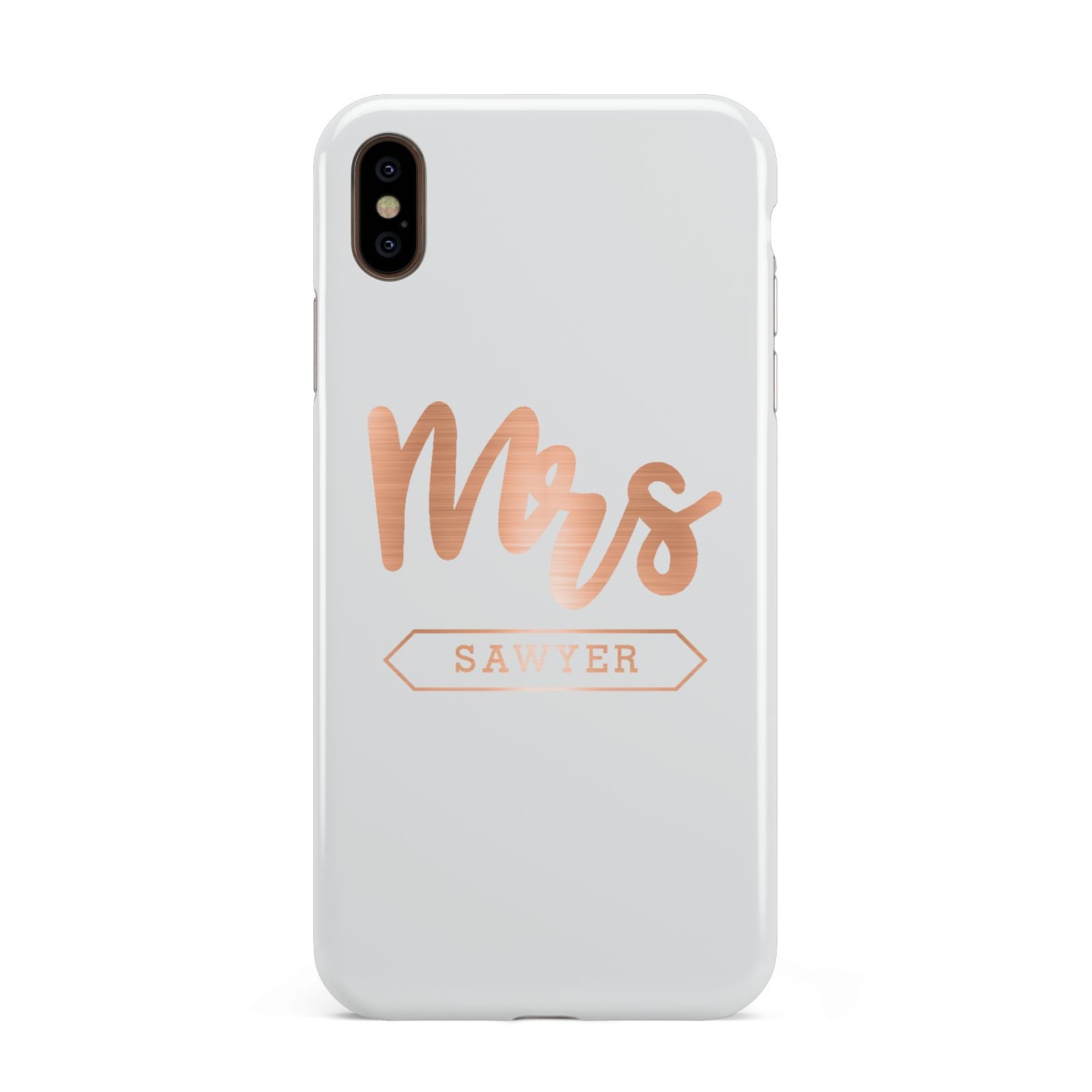 Personalised Rose Gold Mrs Surname On Grey Apple iPhone Xs Max 3D Tough Case