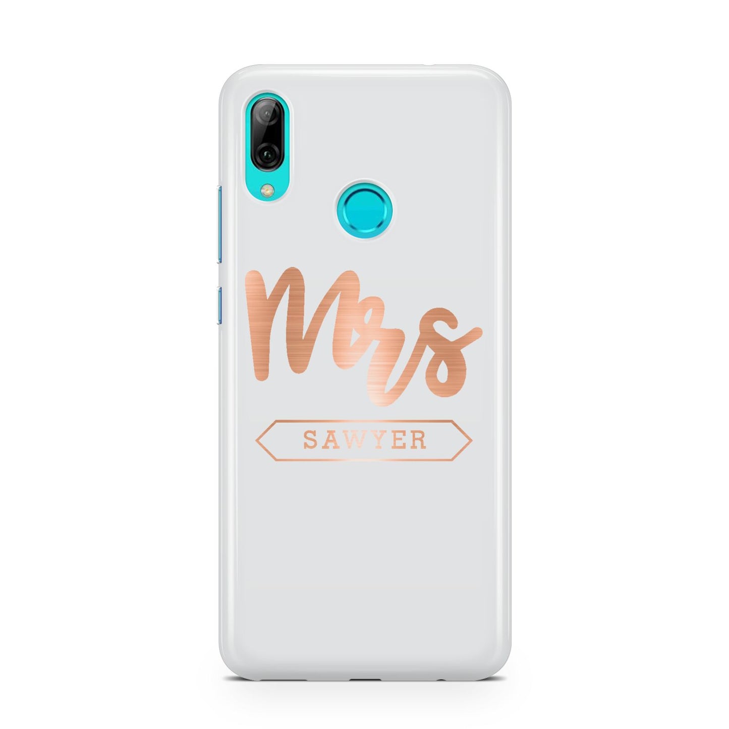 Personalised Rose Gold Mrs Surname On Grey Huawei P Smart 2019 Case