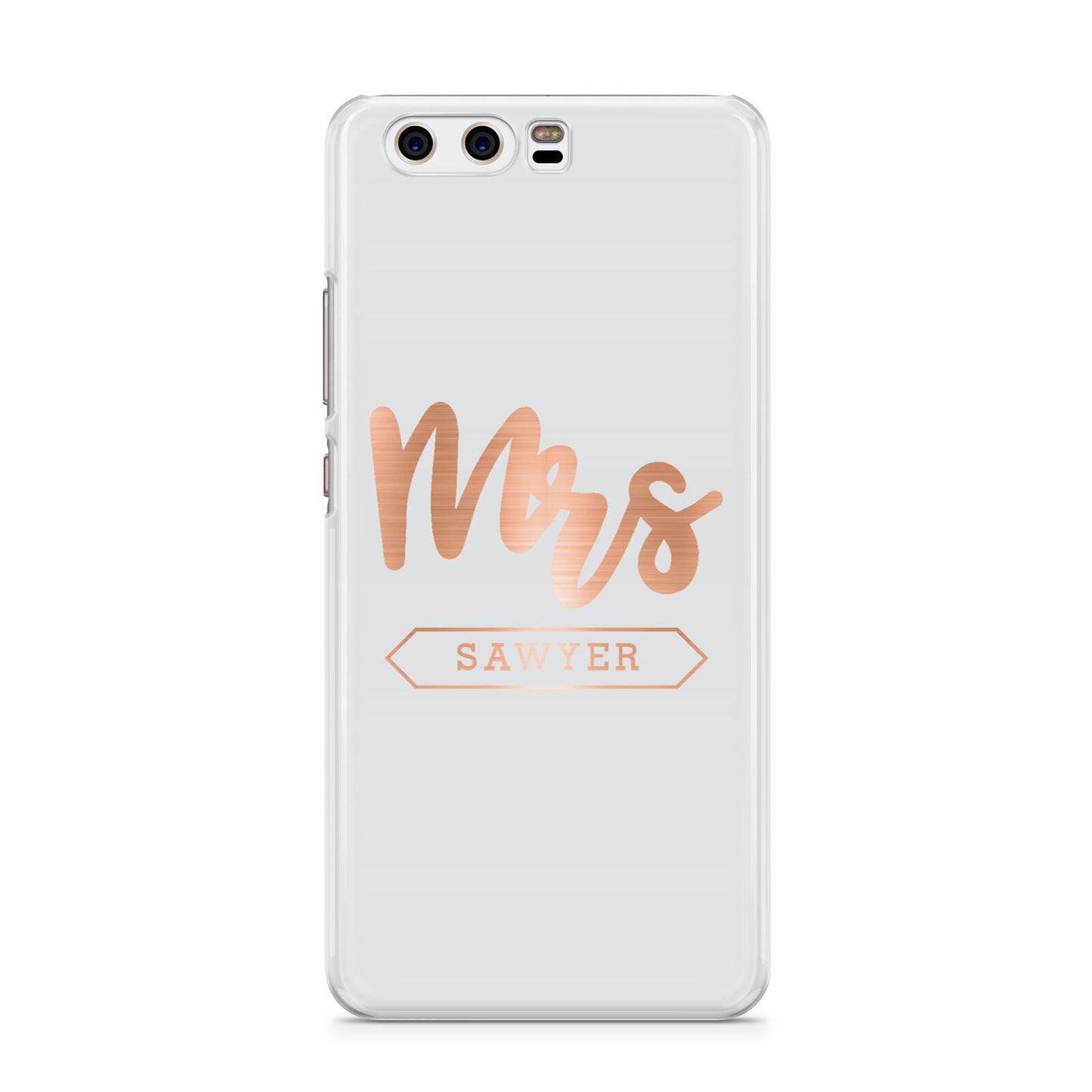 Personalised Rose Gold Mrs Surname On Grey Huawei P10 Phone Case