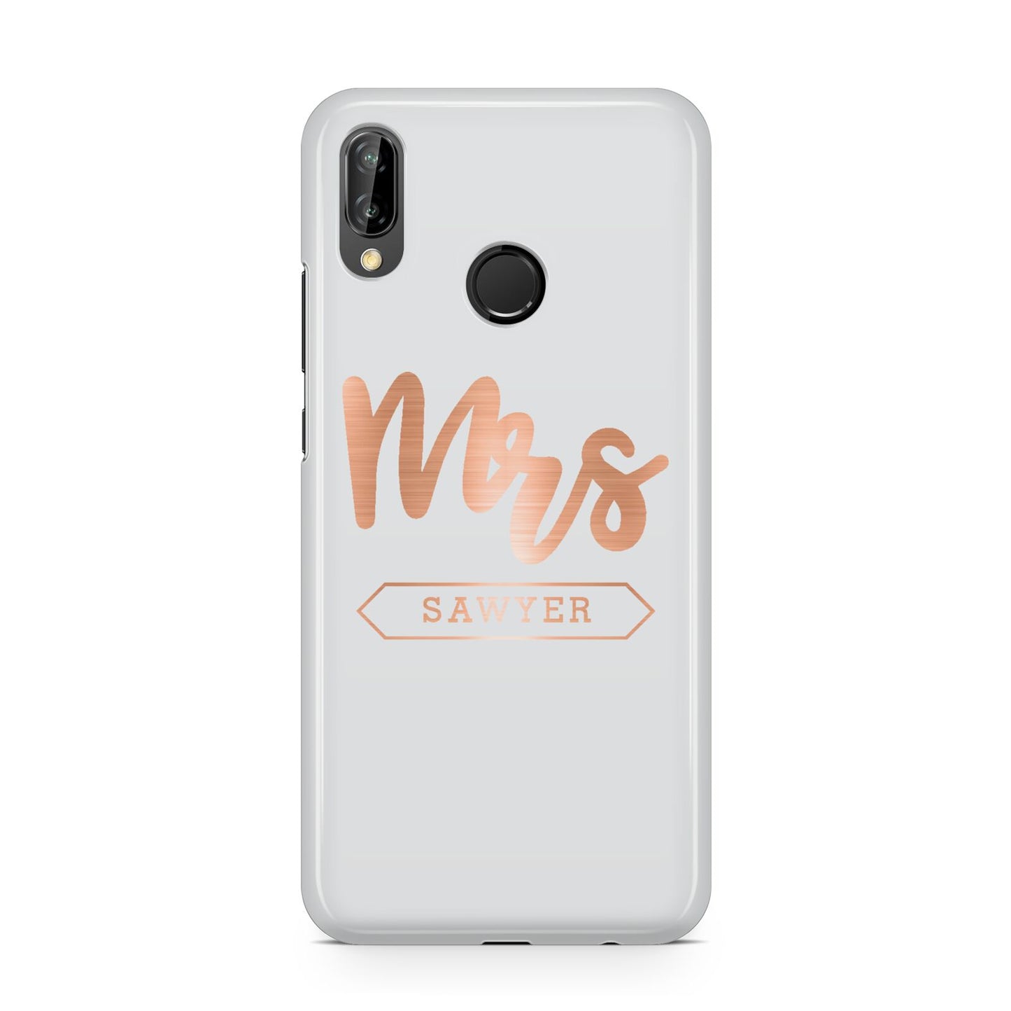 Personalised Rose Gold Mrs Surname On Grey Huawei P20 Lite Phone Case