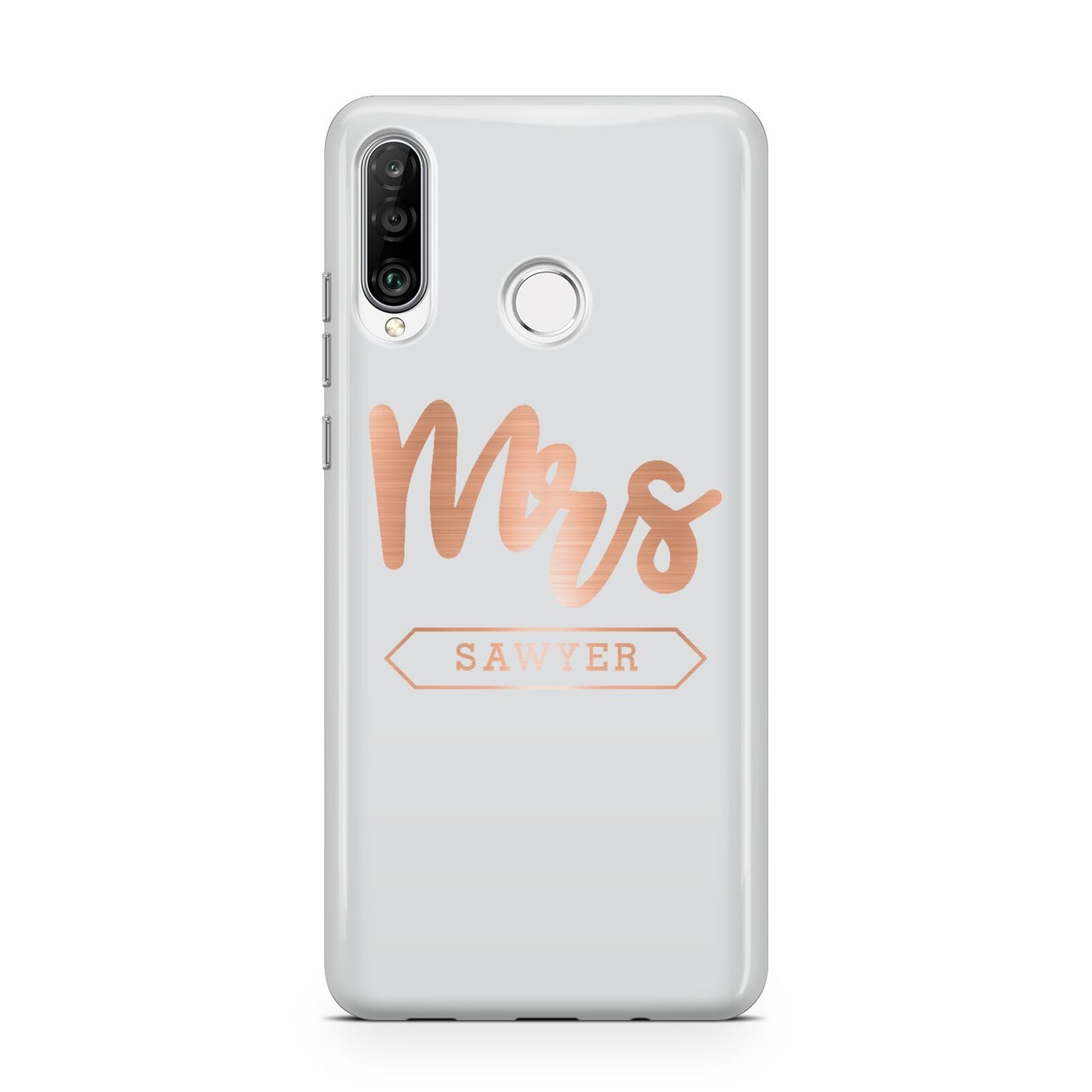 Personalised Rose Gold Mrs Surname On Grey Huawei P30 Lite Phone Case