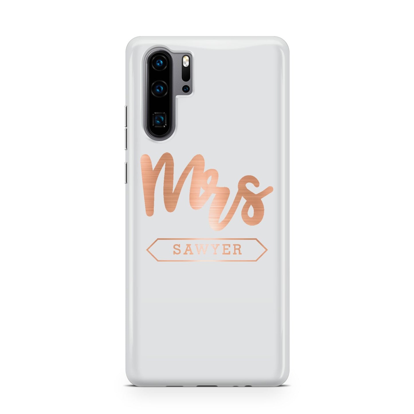 Personalised Rose Gold Mrs Surname On Grey Huawei P30 Pro Phone Case