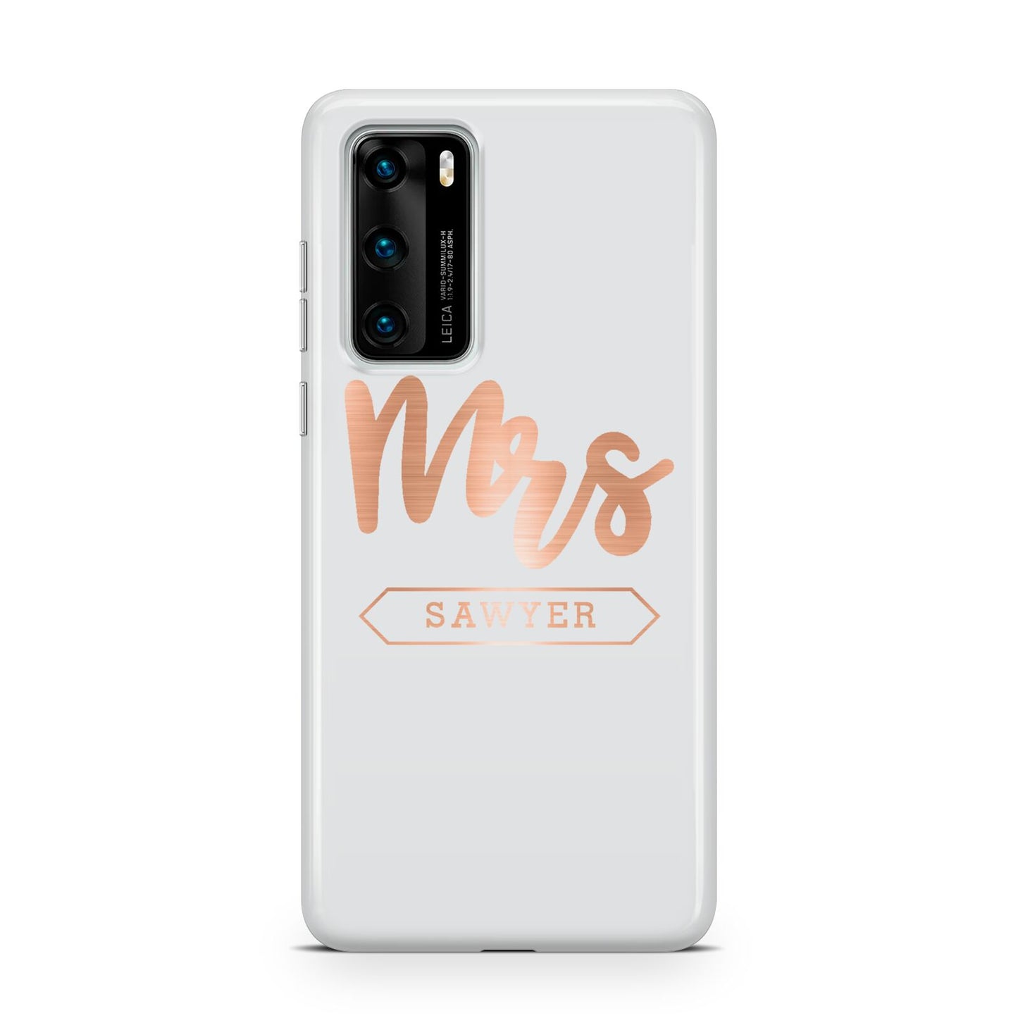 Personalised Rose Gold Mrs Surname On Grey Huawei P40 Phone Case