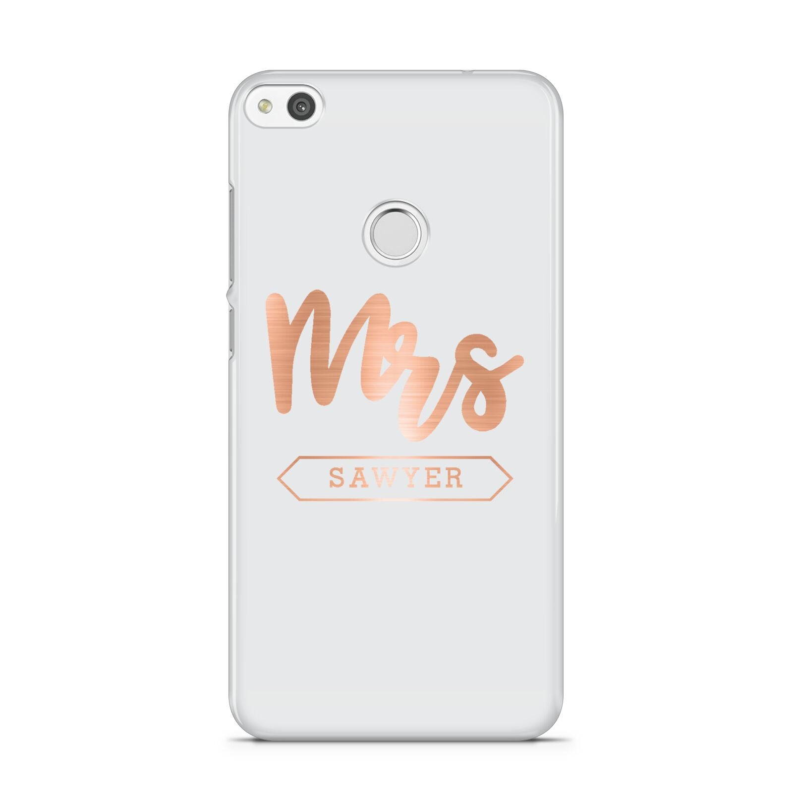 Personalised Rose Gold Mrs Surname On Grey Huawei P8 Lite Case