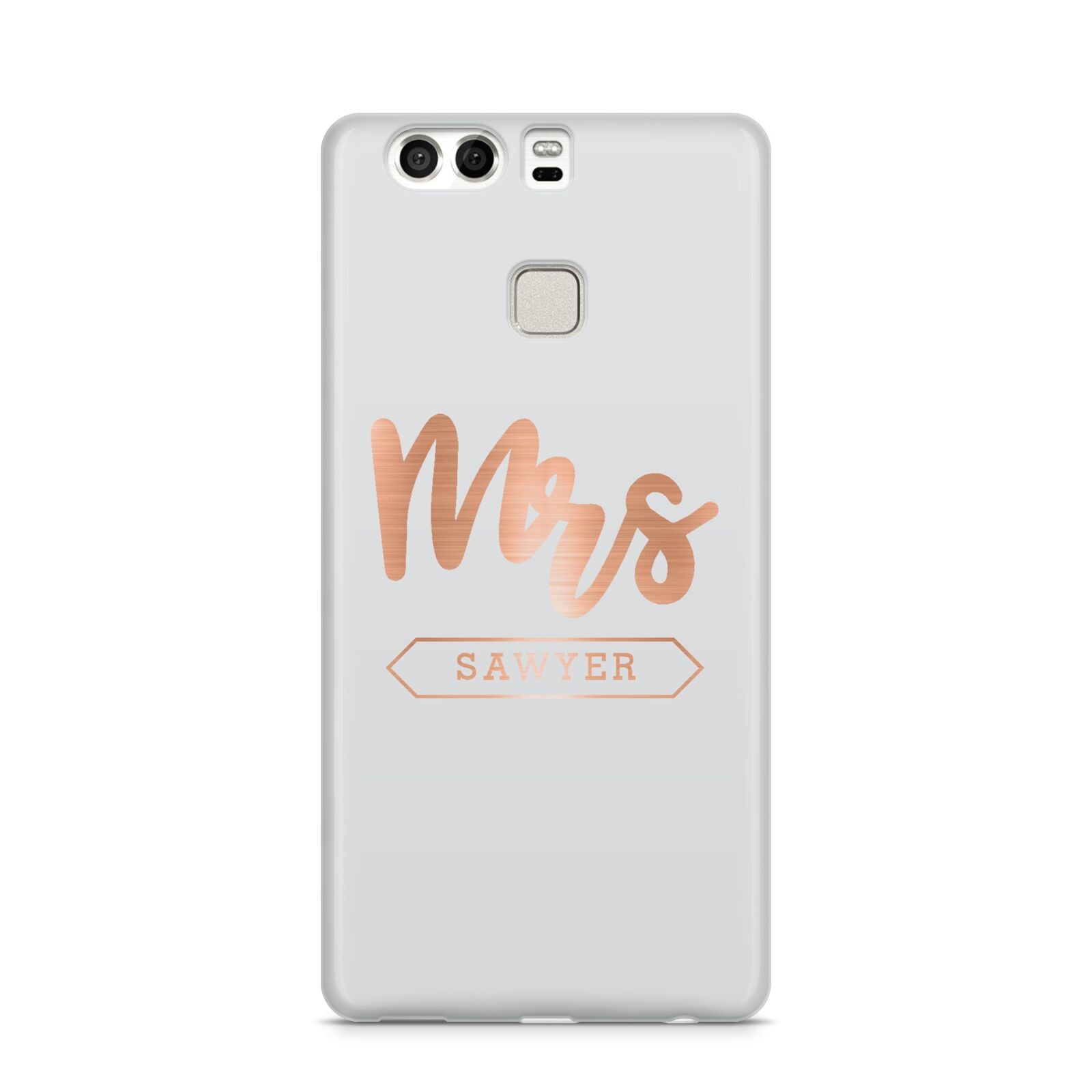 Personalised Rose Gold Mrs Surname On Grey Huawei P9 Case