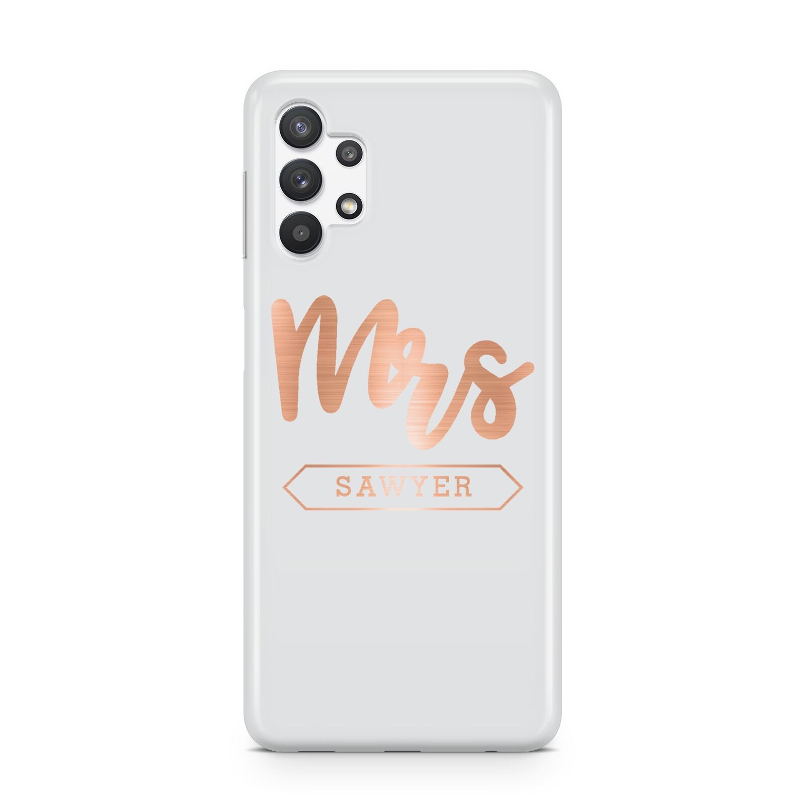 Personalised Rose Gold Mrs Surname On Grey Samsung A32 5G Case