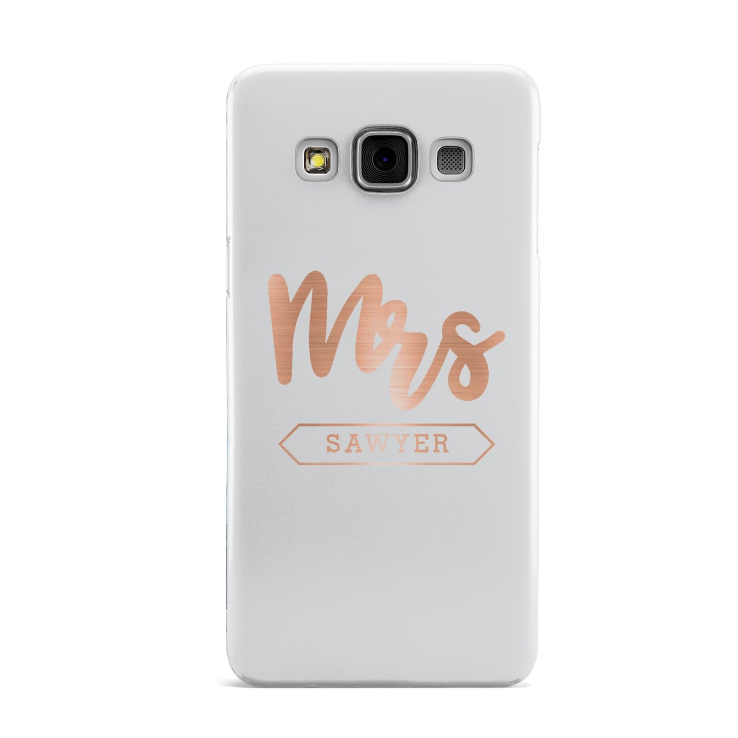 Personalised Rose Gold Mrs Surname On Grey Samsung Galaxy A3 Case