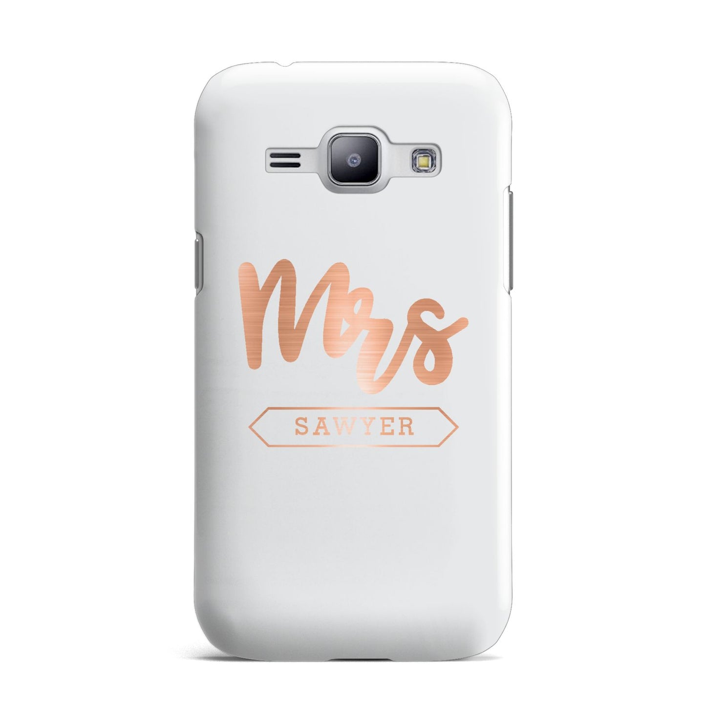 Personalised Rose Gold Mrs Surname On Grey Samsung Galaxy J1 2015 Case