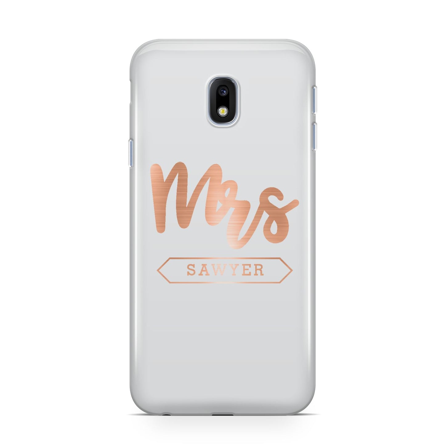 Personalised Rose Gold Mrs Surname On Grey Samsung Galaxy J3 2017 Case