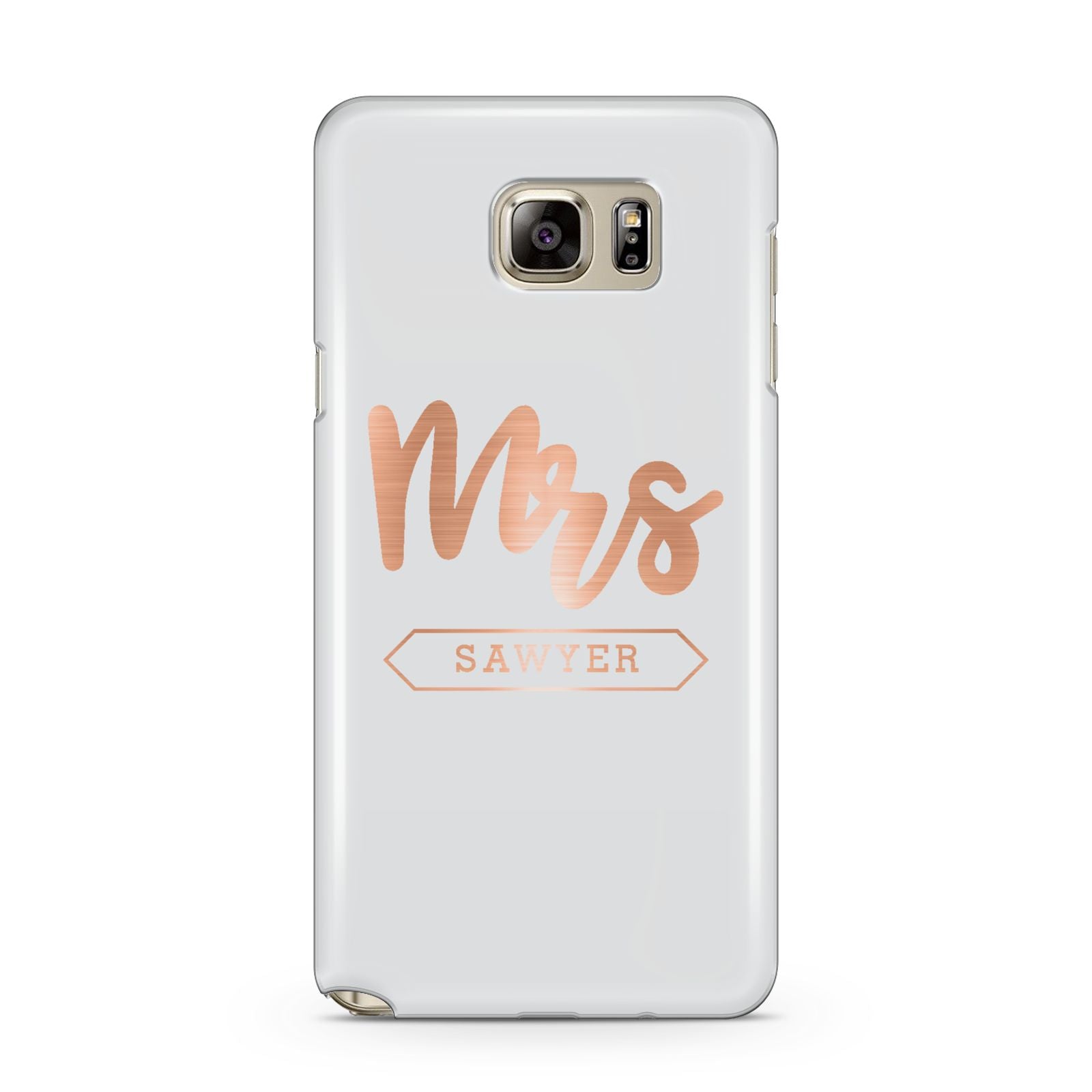 Personalised Rose Gold Mrs Surname On Grey Samsung Galaxy Note 5 Case