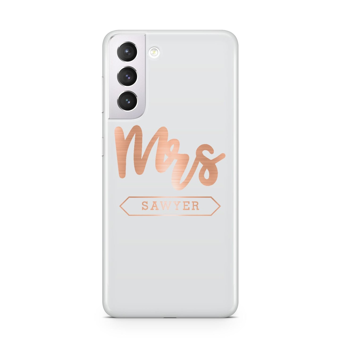 Personalised Rose Gold Mrs Surname On Grey Samsung S21 Case
