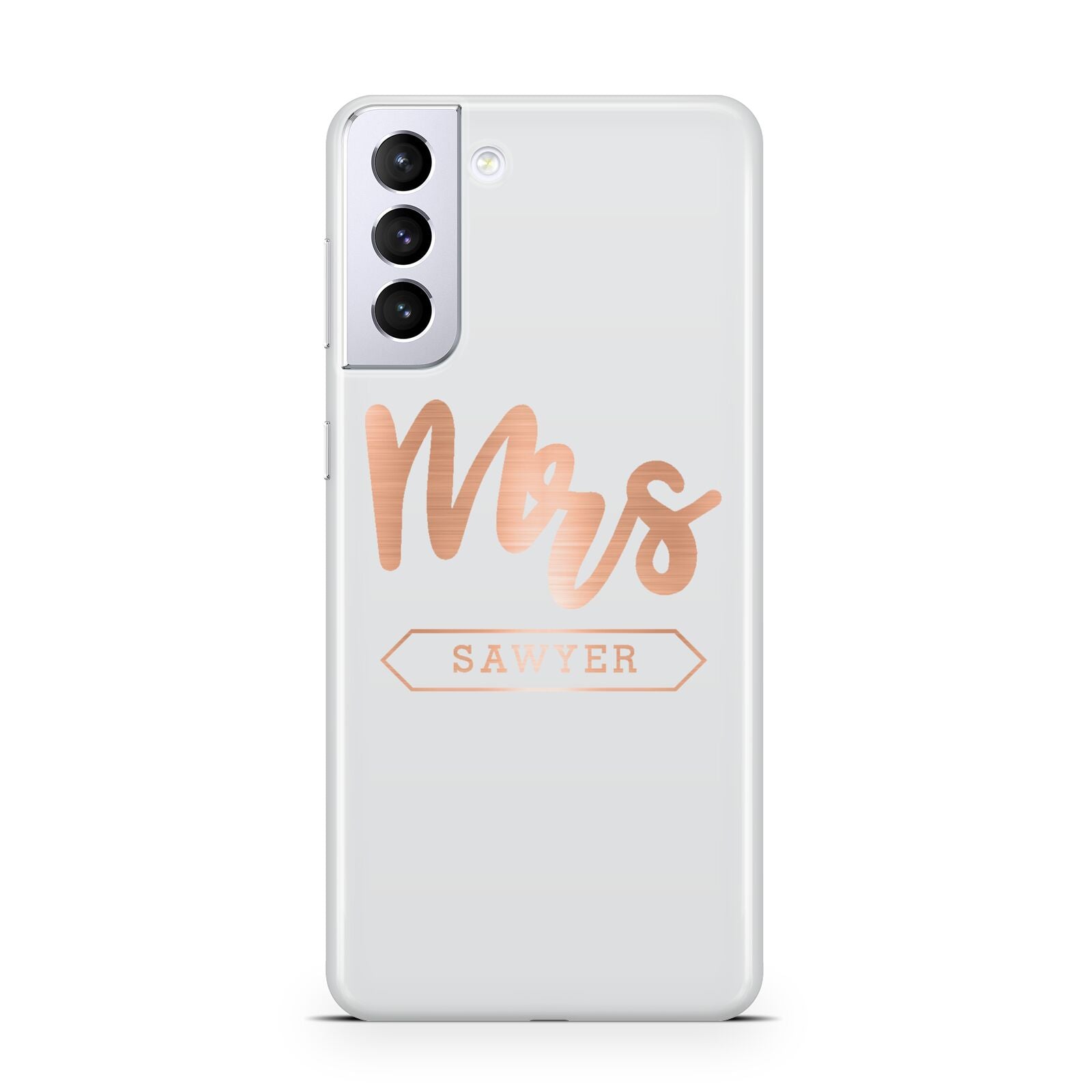 Personalised Rose Gold Mrs Surname On Grey Samsung S21 Plus Phone Case