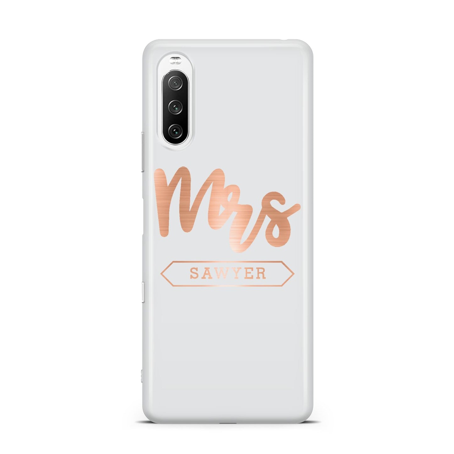 Personalised Rose Gold Mrs Surname On Grey Sony Xperia 10 III Case