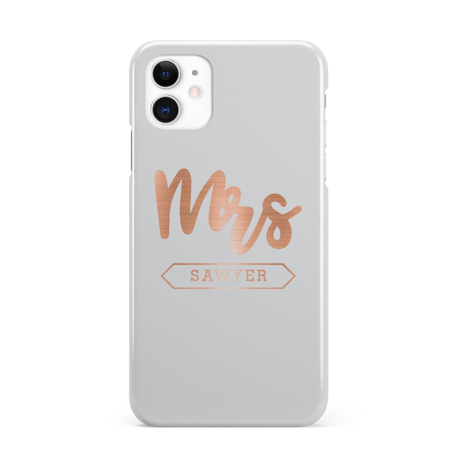 Personalised Rose Gold Mrs Surname On Grey iPhone 11 3D Snap Case