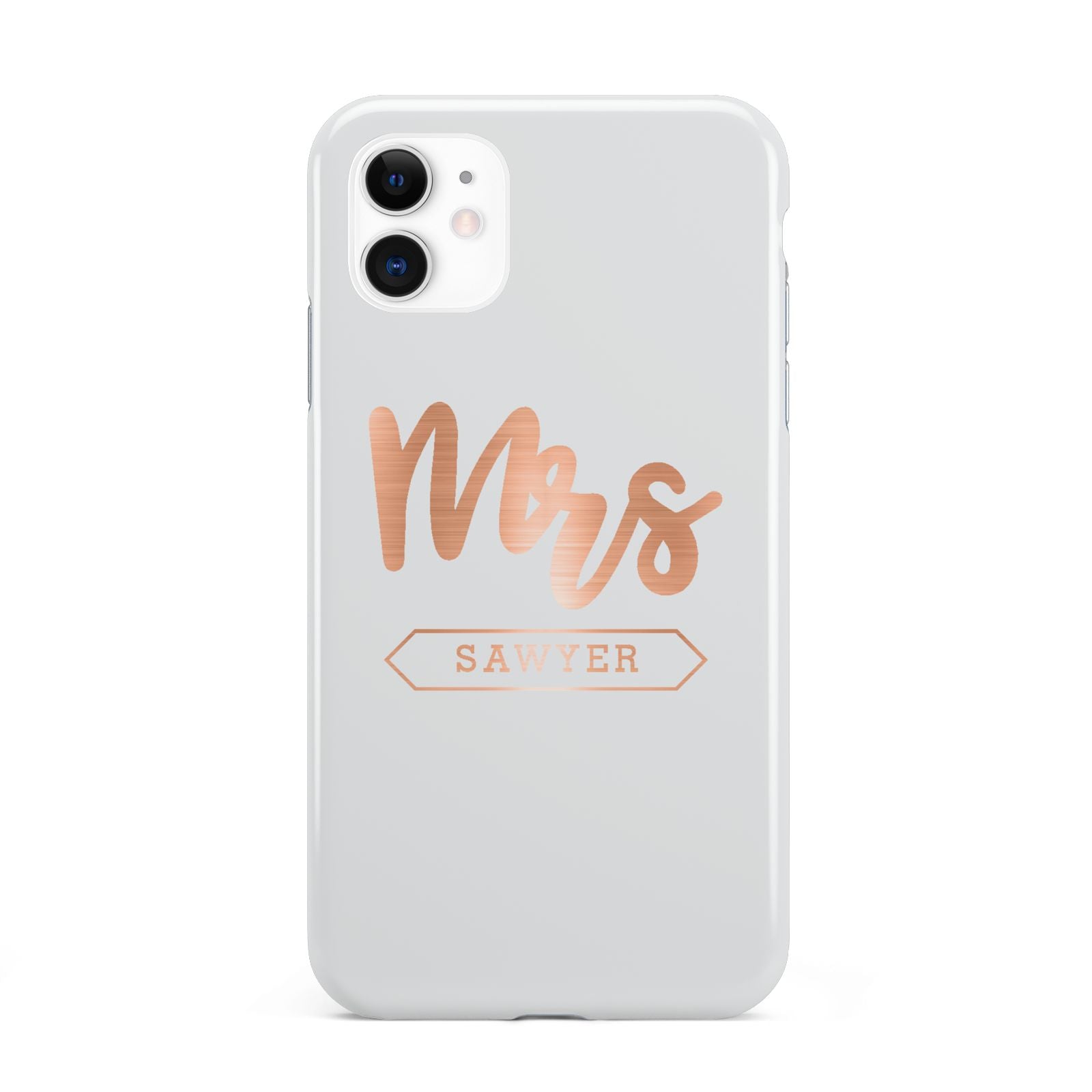 Personalised Rose Gold Mrs Surname On Grey iPhone 11 3D Tough Case