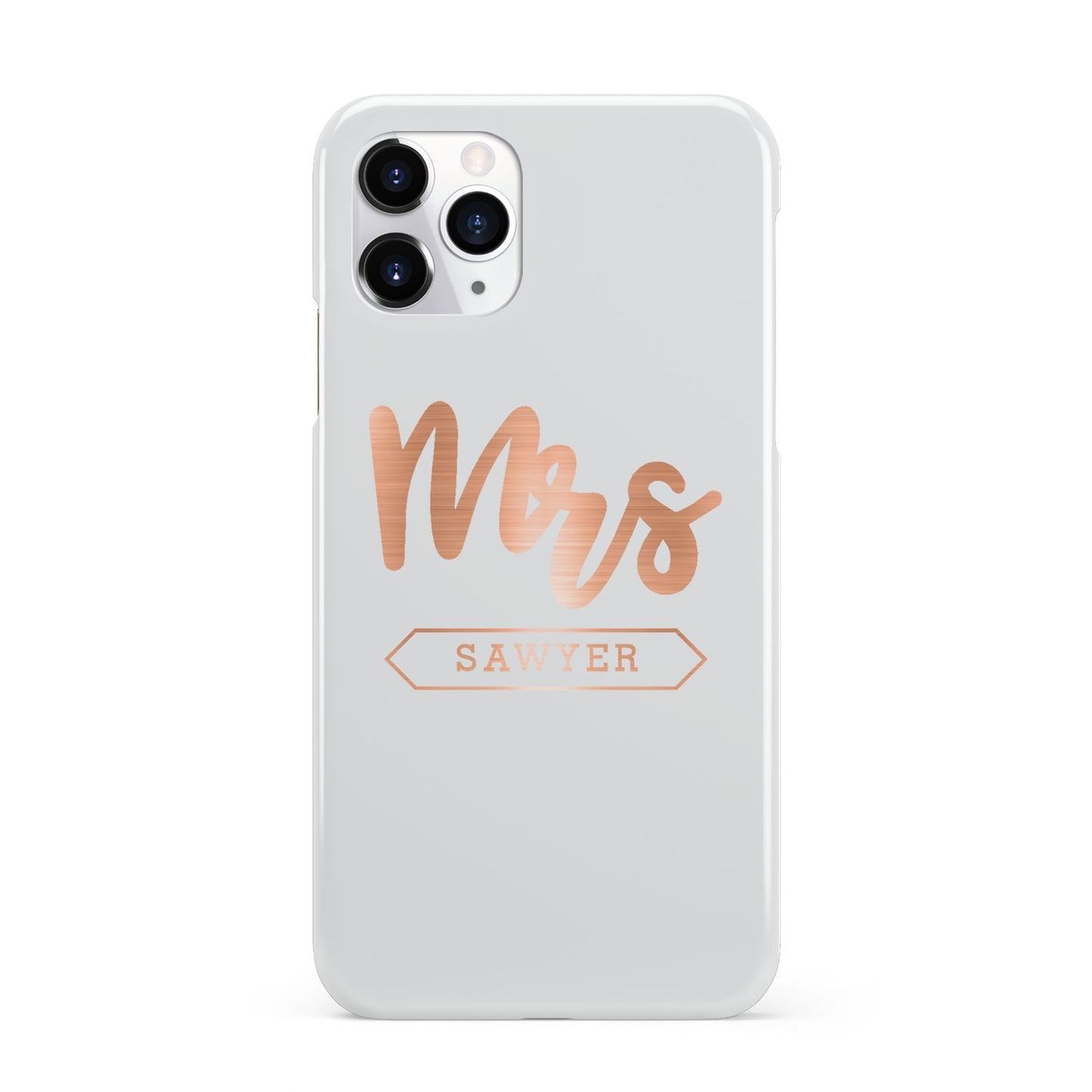 Personalised Rose Gold Mrs Surname On Grey iPhone 11 Pro 3D Snap Case