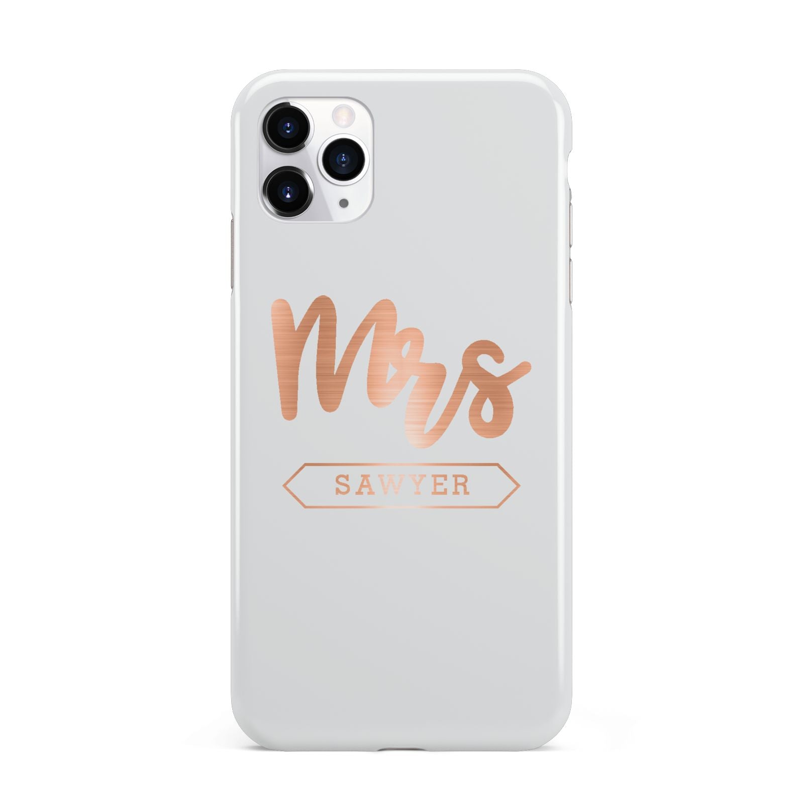 Personalised Rose Gold Mrs Surname On Grey iPhone 11 Pro Max 3D Tough Case