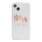 Personalised Rose Gold Mrs Surname On Grey iPhone 13 Clear Bumper Case