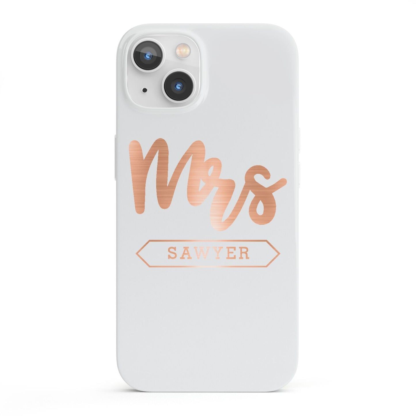 Personalised Rose Gold Mrs Surname On Grey iPhone 13 Full Wrap 3D Snap Case
