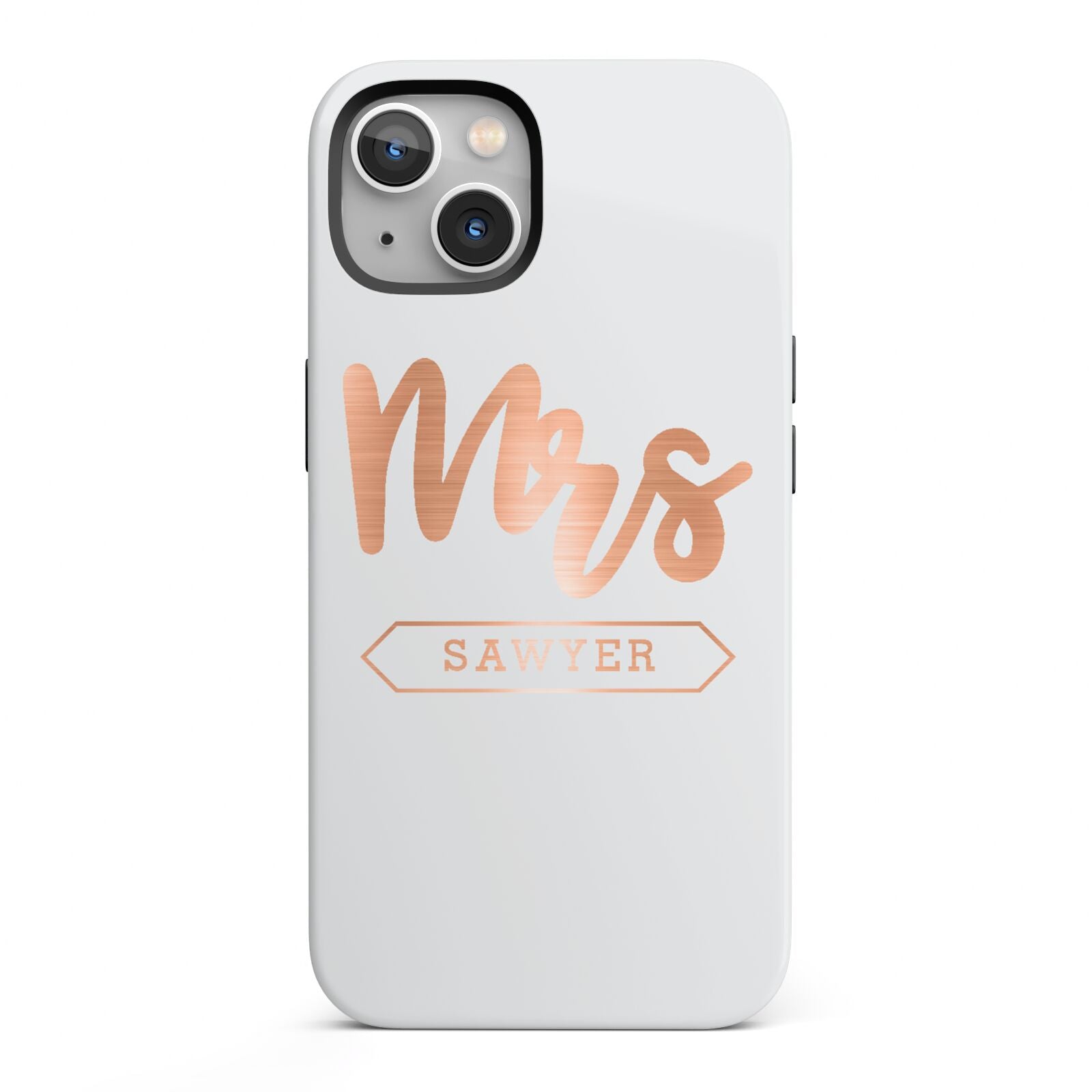 Personalised Rose Gold Mrs Surname On Grey iPhone 13 Full Wrap 3D Tough Case