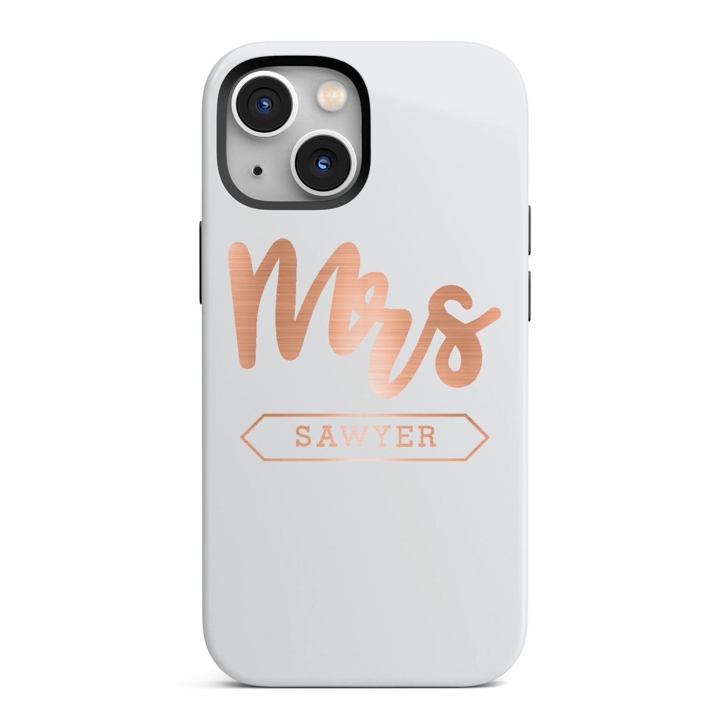 Personalised Rose Gold Mrs Surname On Grey iPhone 13 Mini Full Wrap 3D Tough Case