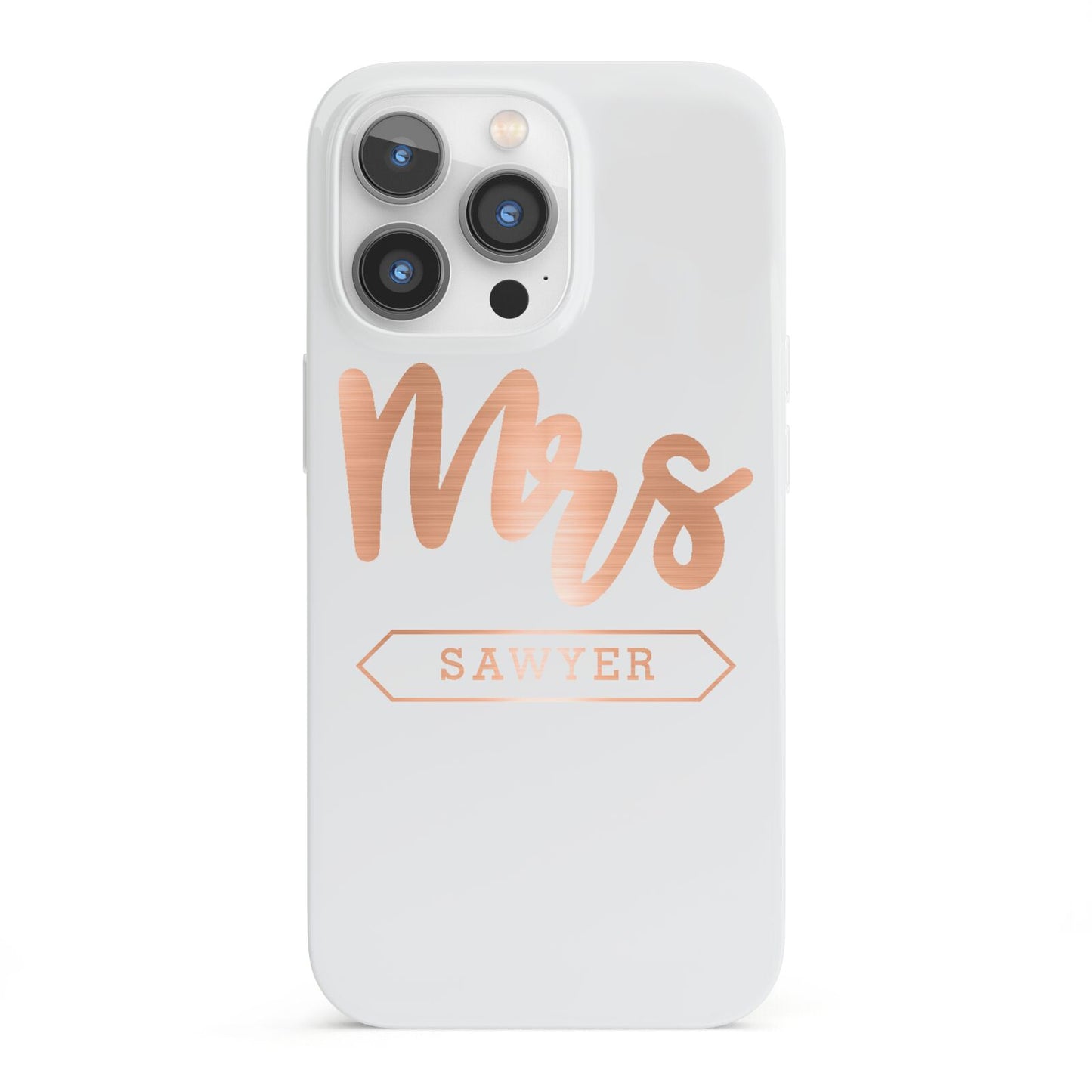 Personalised Rose Gold Mrs Surname On Grey iPhone 13 Pro Full Wrap 3D Snap Case