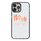 Personalised Rose Gold Mrs Surname On Grey iPhone 13 Pro Max Black Impact Case on Silver phone
