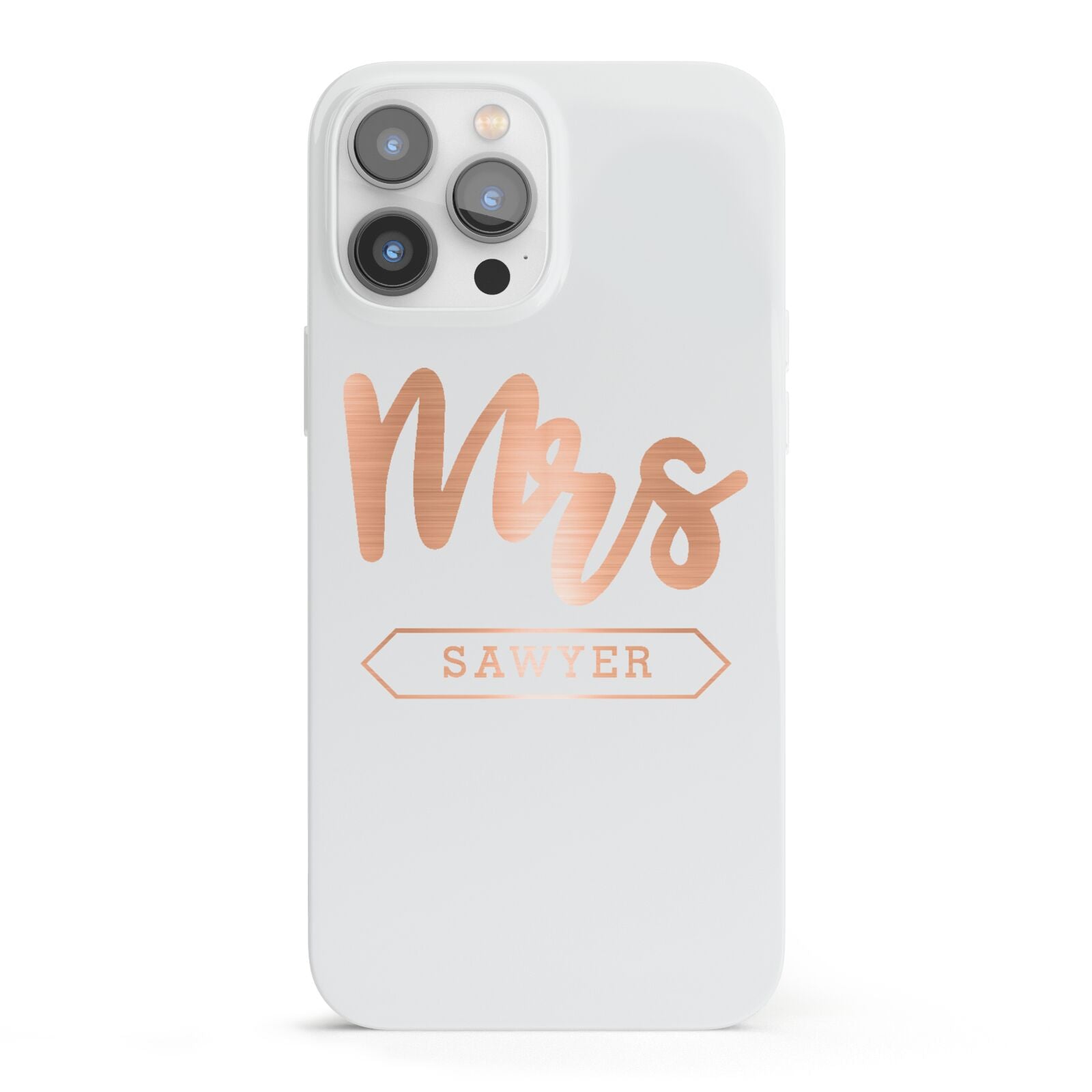 Personalised Rose Gold Mrs Surname On Grey iPhone 13 Pro Max Full Wrap 3D Snap Case