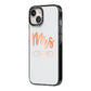 Personalised Rose Gold Mrs Surname On Grey iPhone 14 Black Impact Case Side Angle on Silver phone