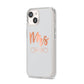 Personalised Rose Gold Mrs Surname On Grey iPhone 14 Clear Tough Case Starlight Angled Image