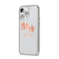 Personalised Rose Gold Mrs Surname On Grey iPhone 14 Pro Max Clear Tough Case Silver Angled Image