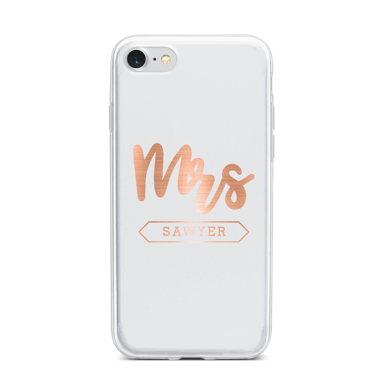 Personalised Rose Gold Mrs Surname On Grey iPhone 7 Bumper Case on Silver iPhone