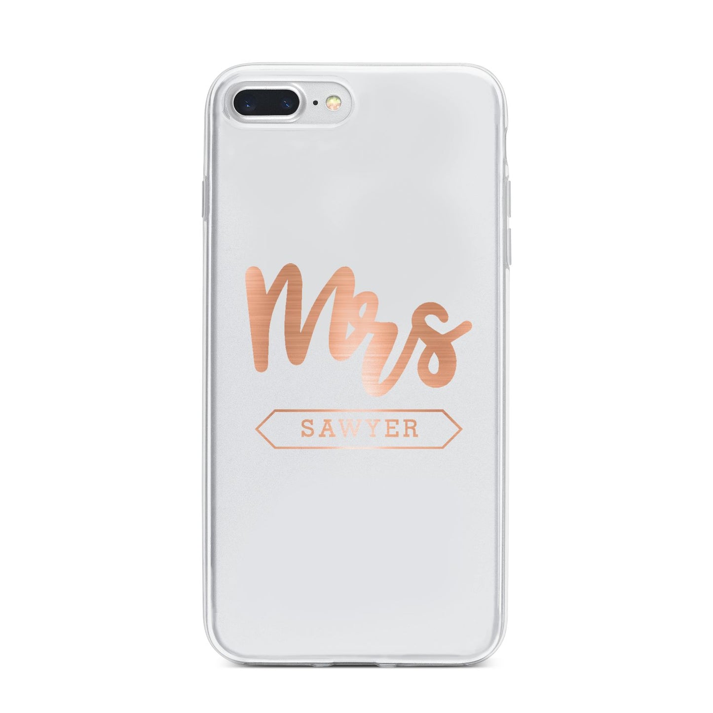 Personalised Rose Gold Mrs Surname On Grey iPhone 7 Plus Bumper Case on Silver iPhone