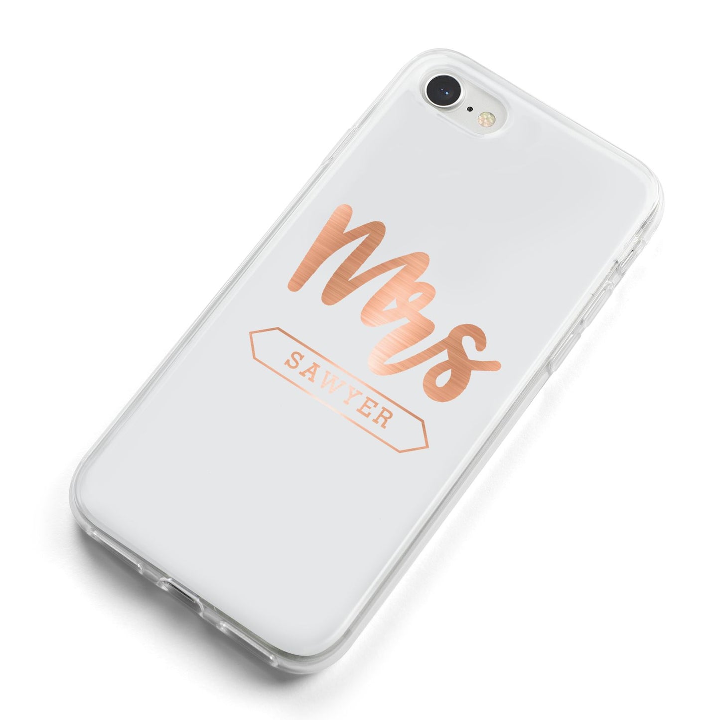 Personalised Rose Gold Mrs Surname On Grey iPhone 8 Bumper Case on Silver iPhone Alternative Image
