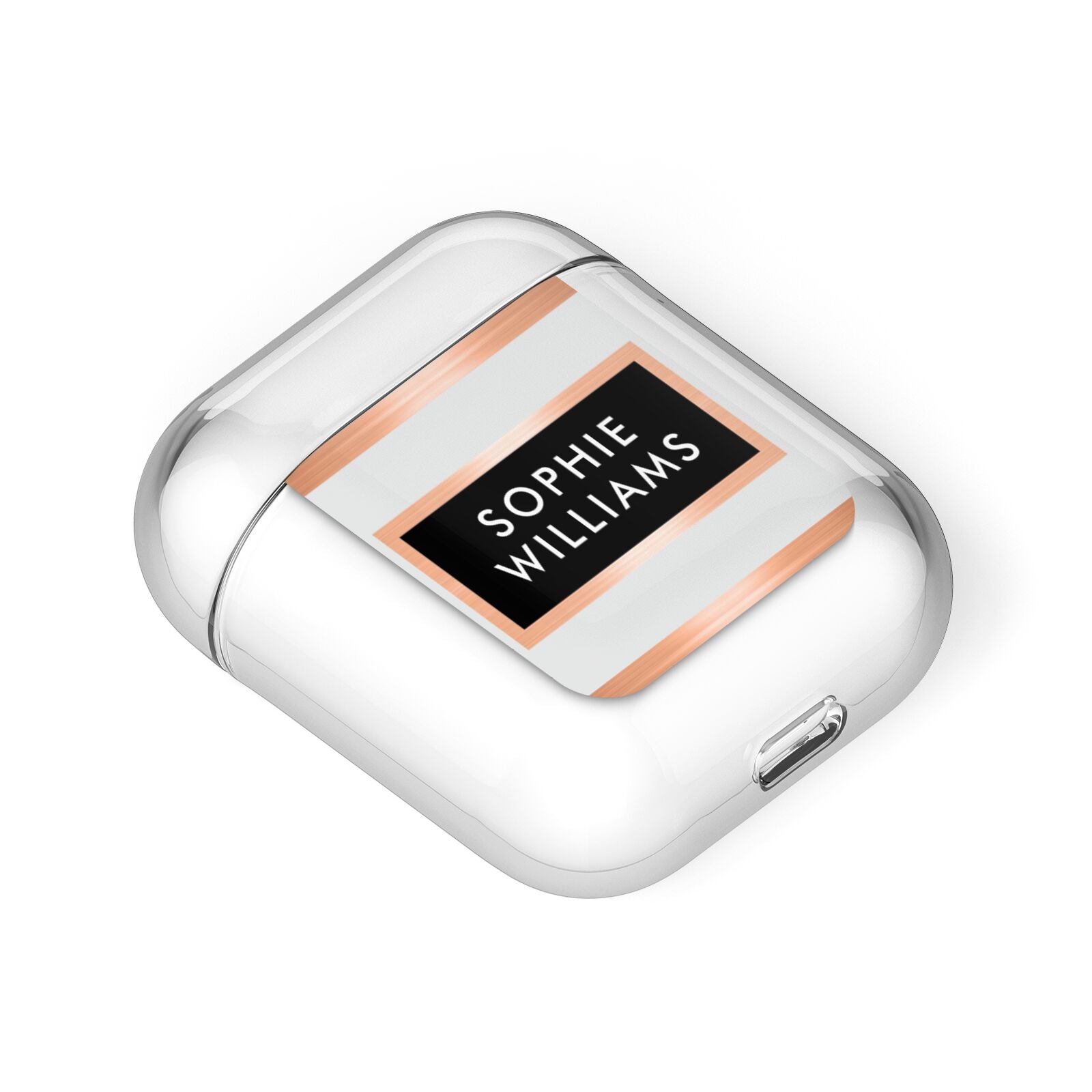 Personalised Rose Gold Name Text Initials AirPods Case Laid Flat