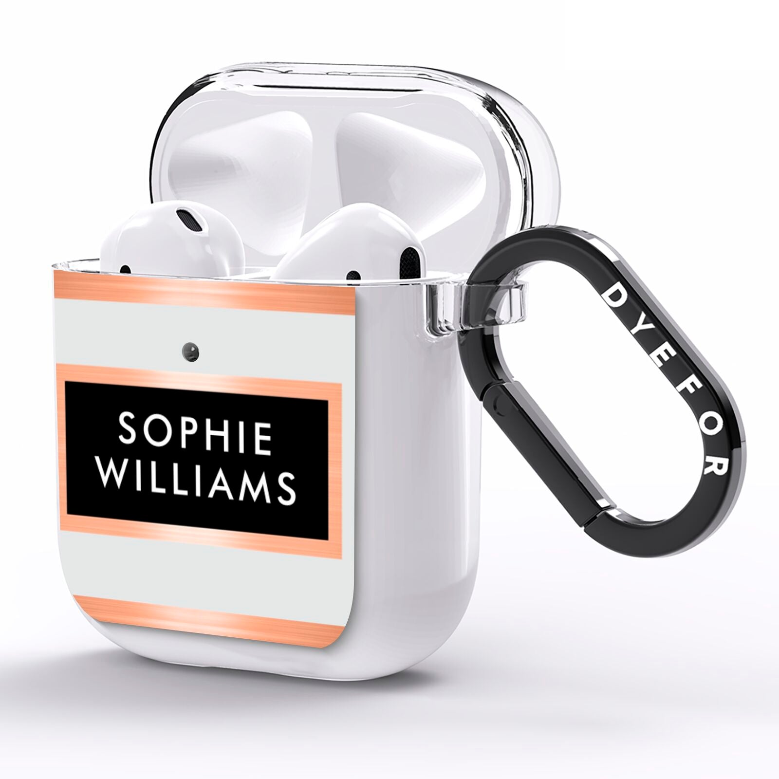 Personalised Rose Gold Name Text Initials AirPods Clear Case Side Image