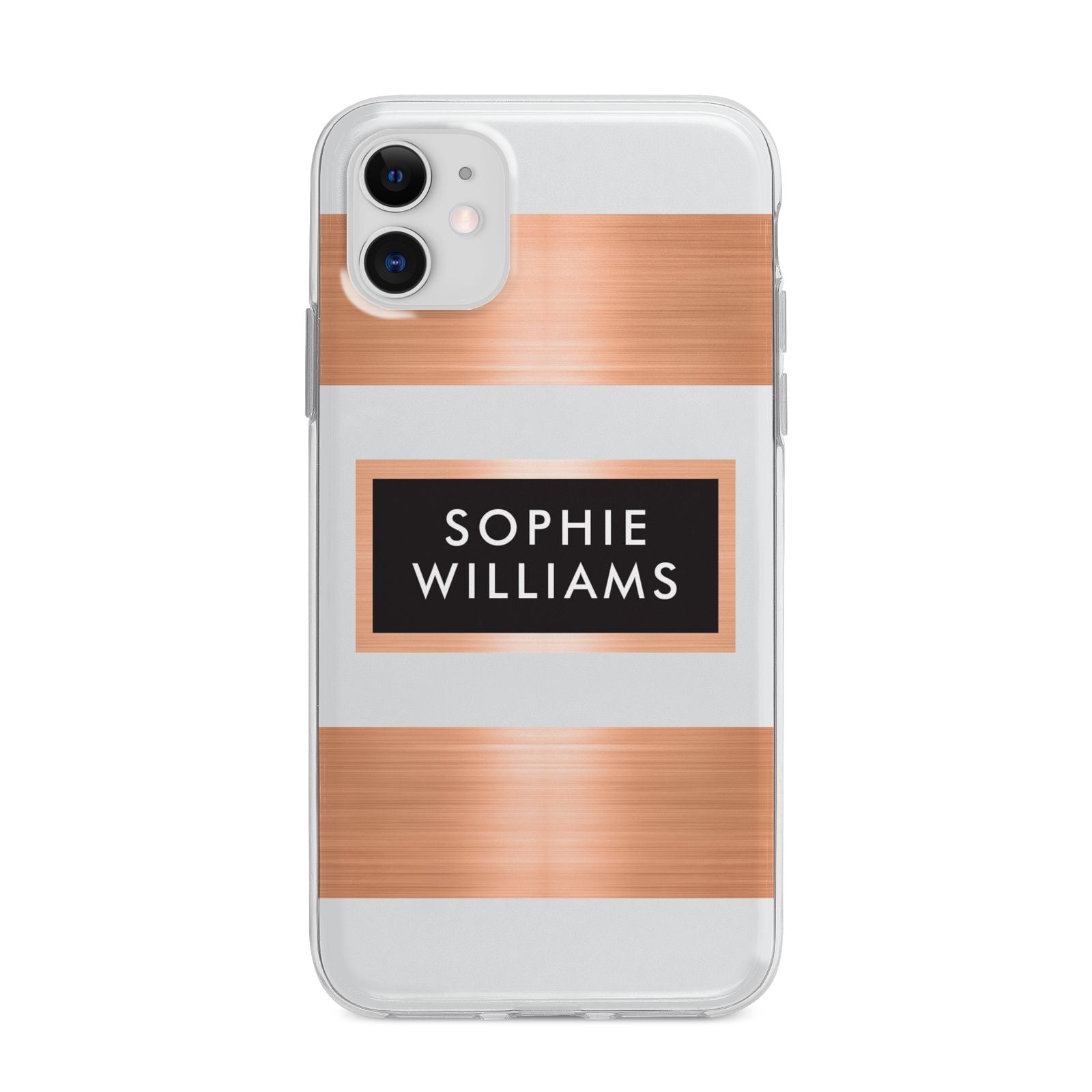 Personalised Rose Gold Name Text Initials Apple iPhone 11 in White with Bumper Case