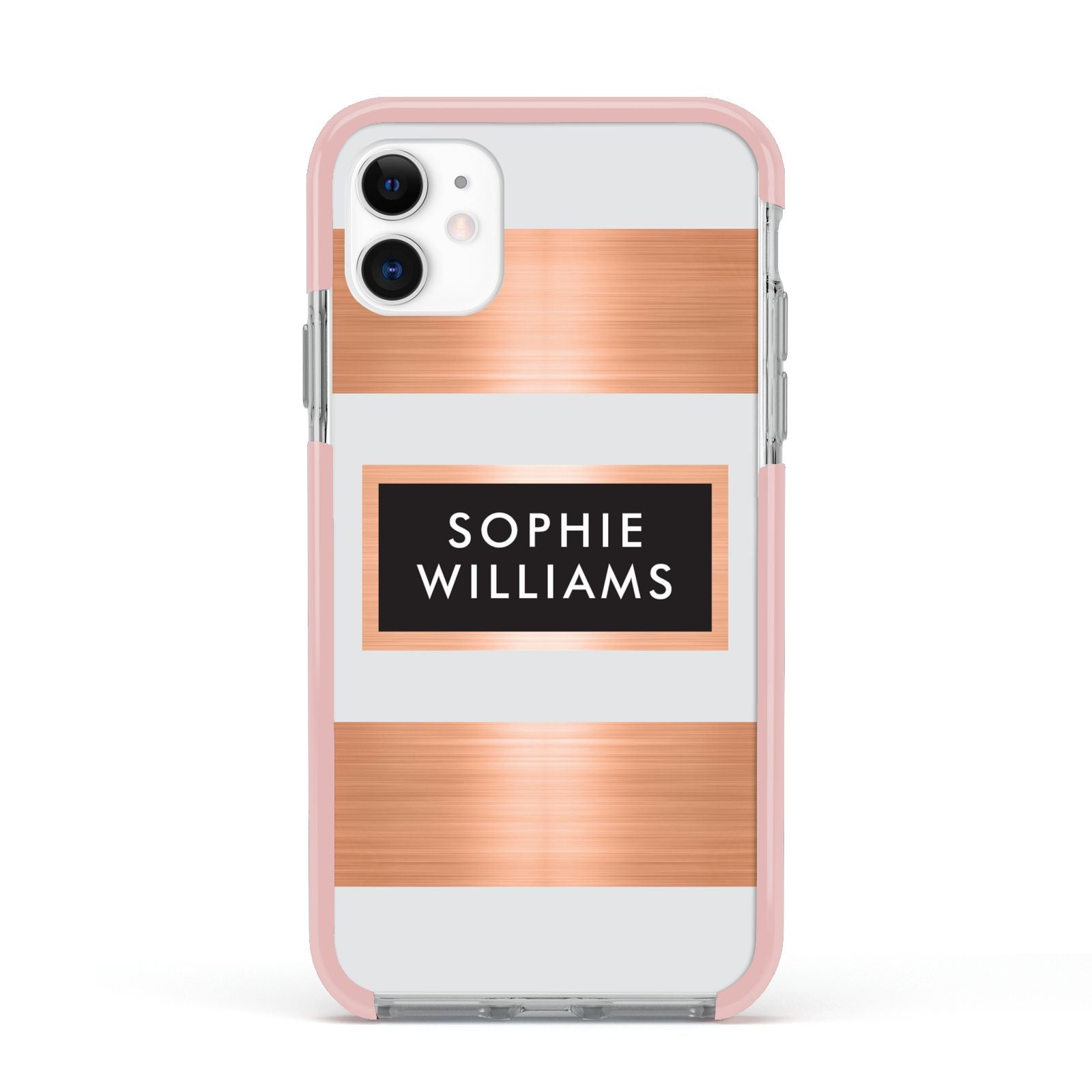 Personalised Rose Gold Name Text Initials Apple iPhone 11 in White with Pink Impact Case