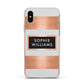 Personalised Rose Gold Name Text Initials Apple iPhone Xs Impact Case Pink Edge on Silver Phone