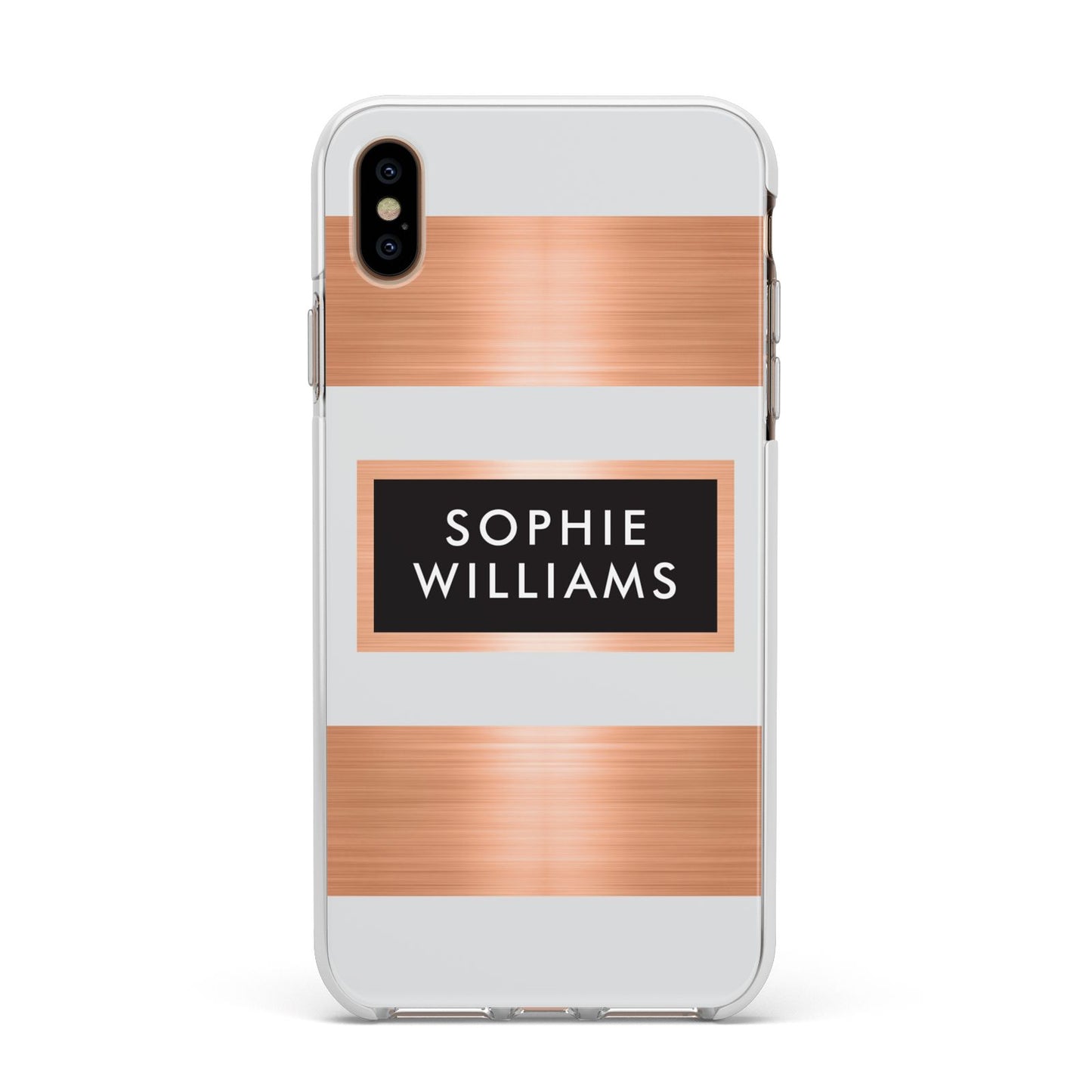 Personalised Rose Gold Name Text Initials Apple iPhone Xs Max Impact Case White Edge on Gold Phone