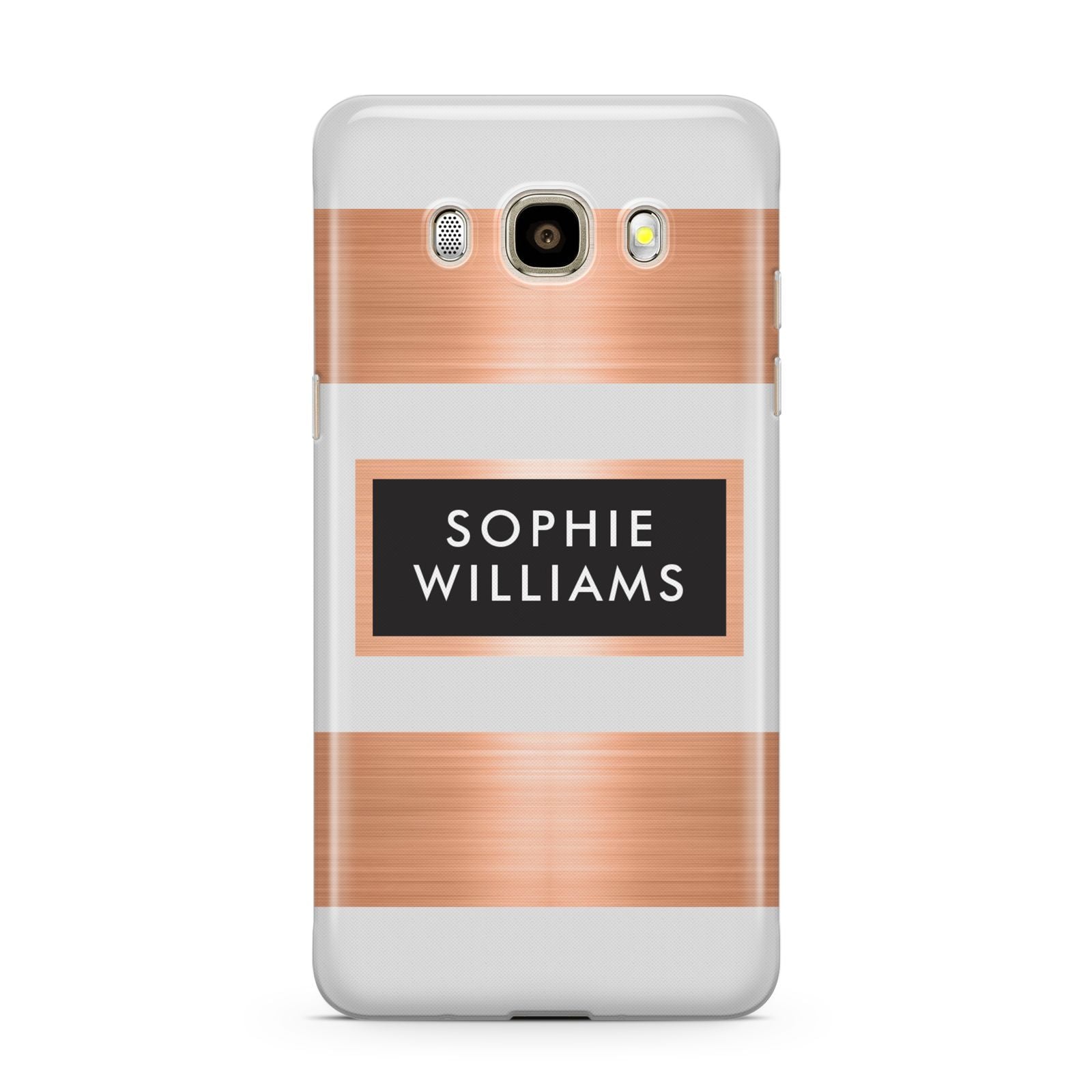 Personalised Rose Gold Name Text Initials Samsung Galaxy J7 2016 Case on gold phone